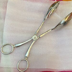Vintage antique zinc alloy silver plate tongs